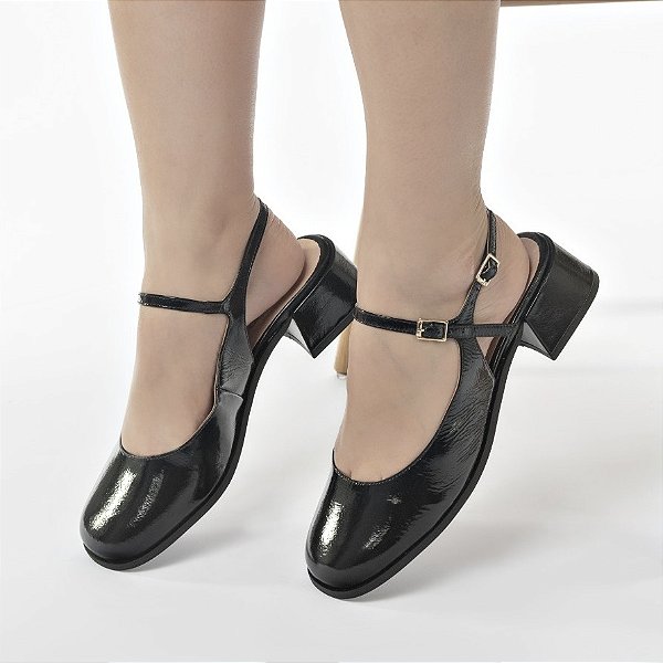 Sapato boneca preto verniz