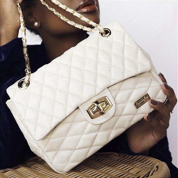 Bolsa chanel M couro off white