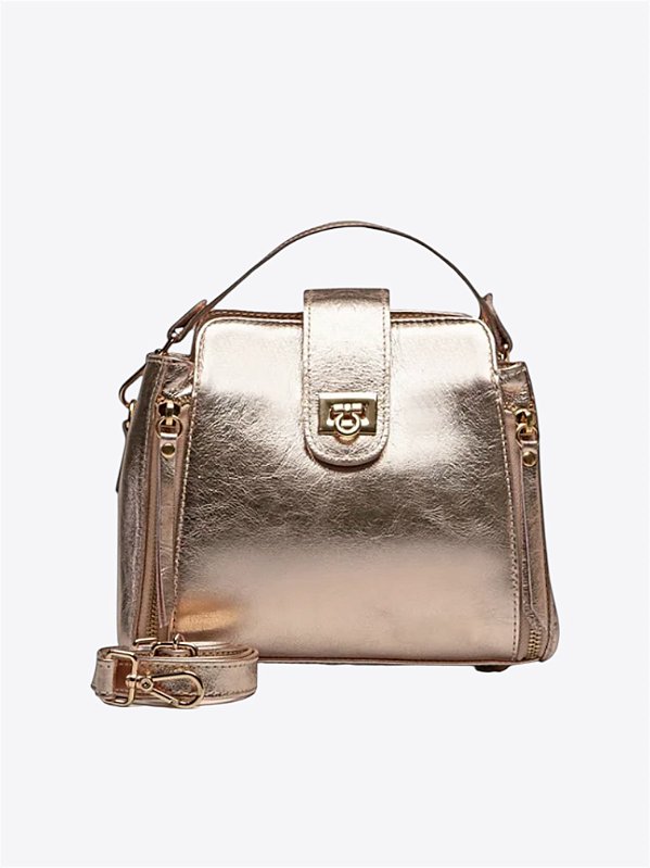 Bolsa mini baú ouro