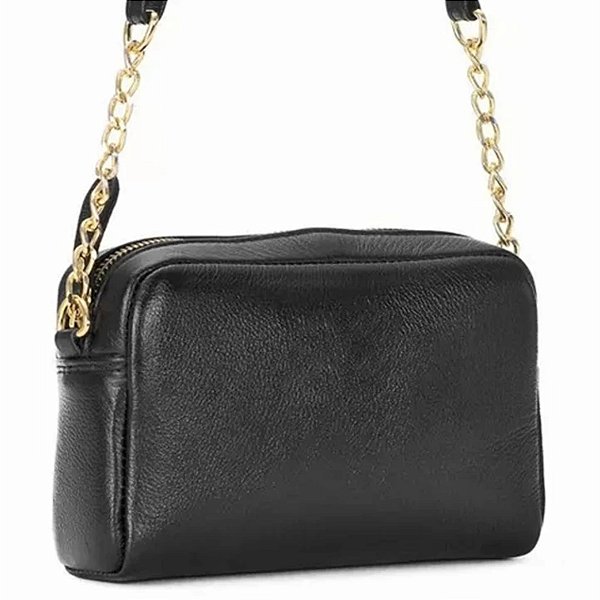 Bolsa mini giro preta metais ouro