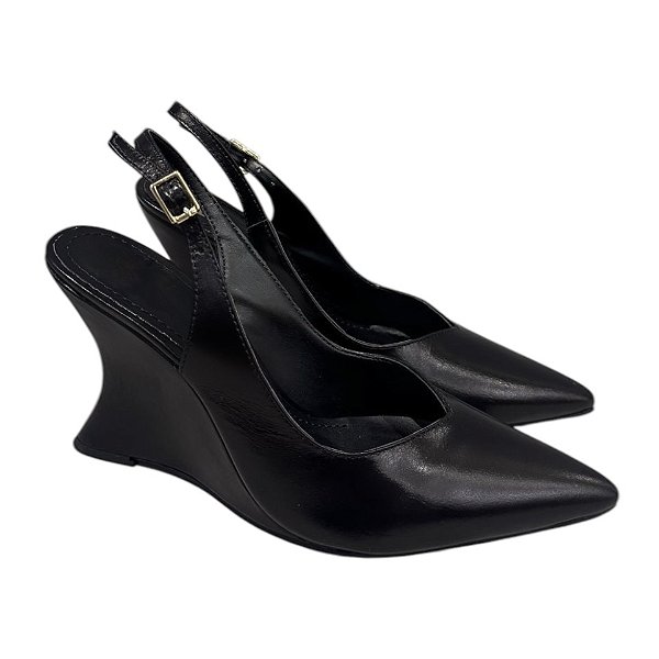 Scarpin chanel preto anabela orgânico