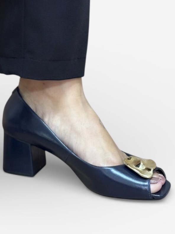 Peep toe azul marinho metal