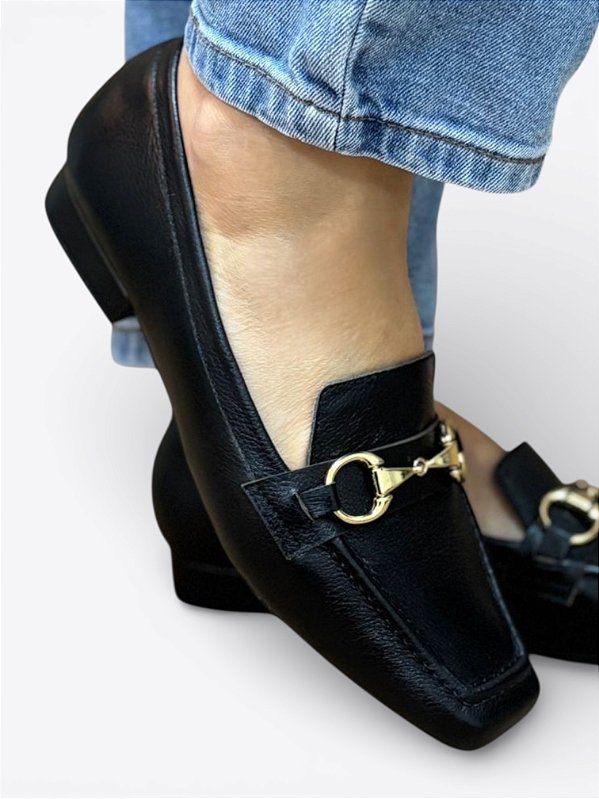 Mocassim bico quadrado preto