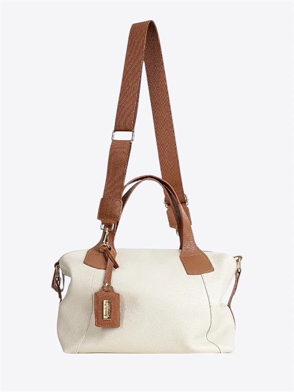 Bolsa Jade couro Off white/Caramelo