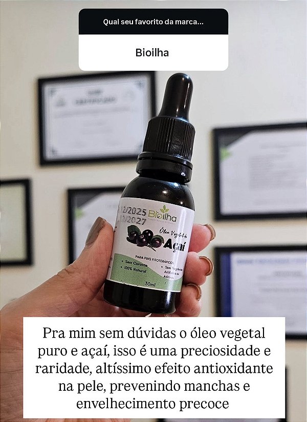 Óleo vegetal de açaí 100% natural