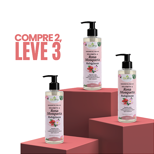 03 Sabonetes Liquidos de Rosa Mosqueta - Compre 2, Leve 3.