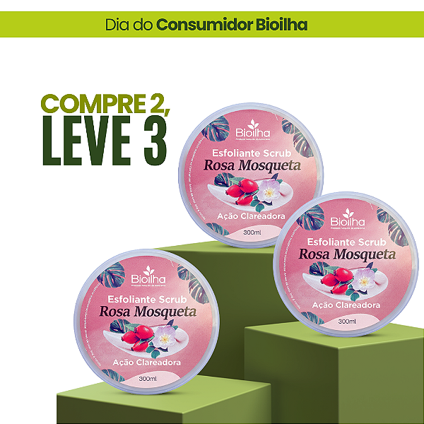03 Esfoliantes Scrub de Rosa Mosqueta 300ml - Compre 2, Leve 3.