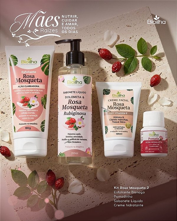 Kit Rosa Mosqueta Bioilha – Cuidado Completo para uma Pele Radiante