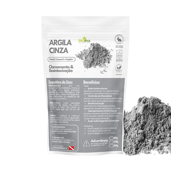 Argila cinza em pó 200 g