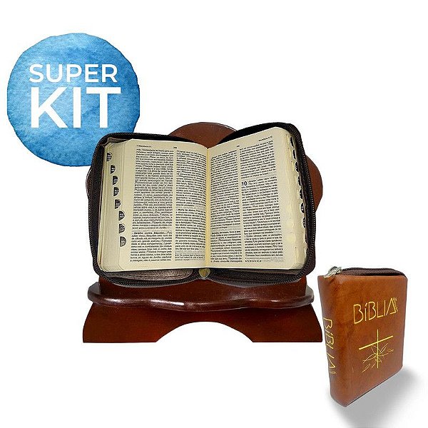 Biblia C/ Zíper 20cm Com Suporte De Madeira