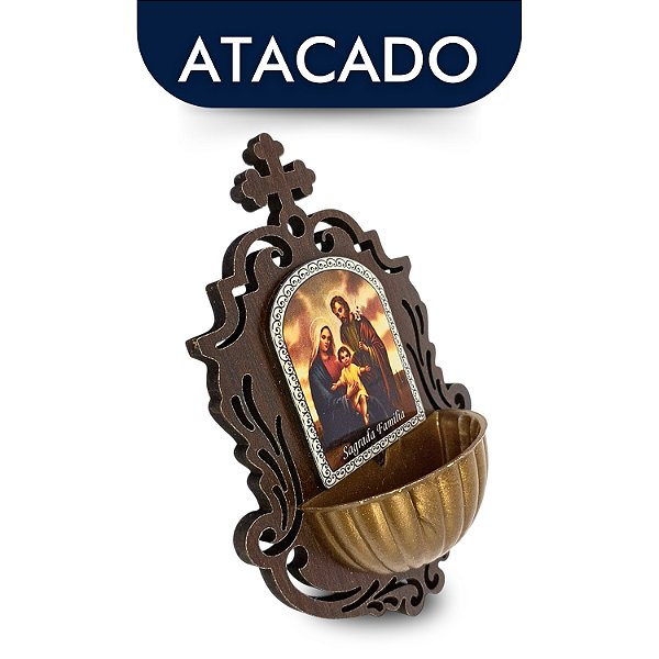 Porta Água Benta Sagrada Família Resinada 15cm Atacado
