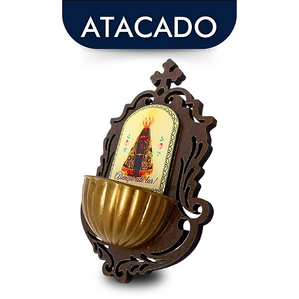 Porta Água Benta Nossa Senhora Aparecida Resinada 15cm Atacado