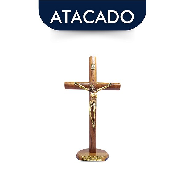 Crucifixo Mesa E Parede Em Madeira 27cm Atacado