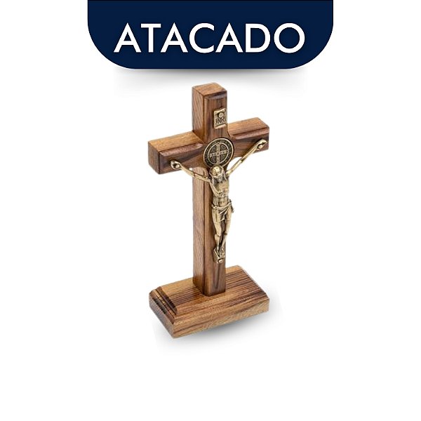 Cruz São Bento Mesa E Parede Madeira 12cm Atacado