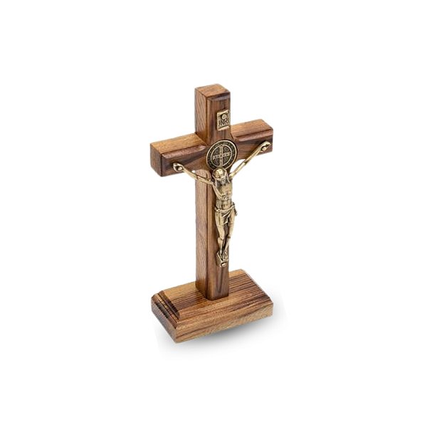 Cruz São Bento Mesa E Parede Madeira 12cm
