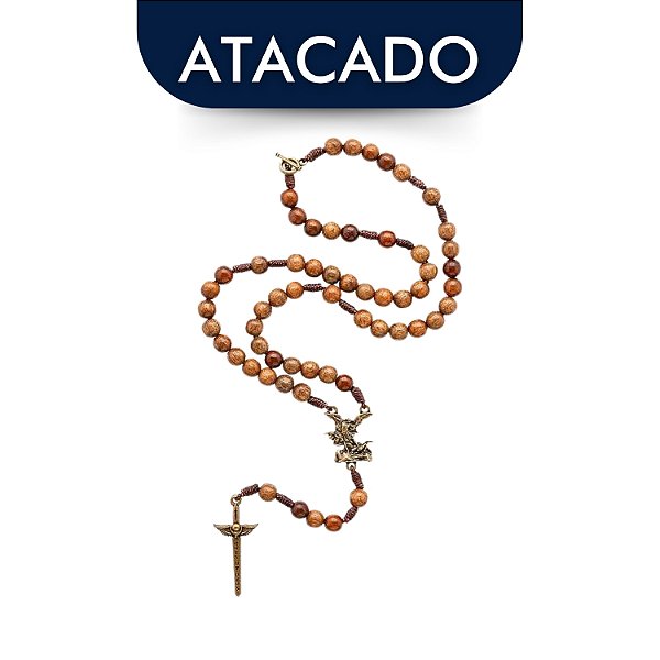 Terço De São Miguel Arcanjo De Pescoço Em Madeira Marrom Atacado