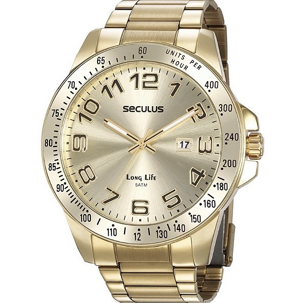 Relógio Seculus Masculino Long Life Analógico Relógio Dourado