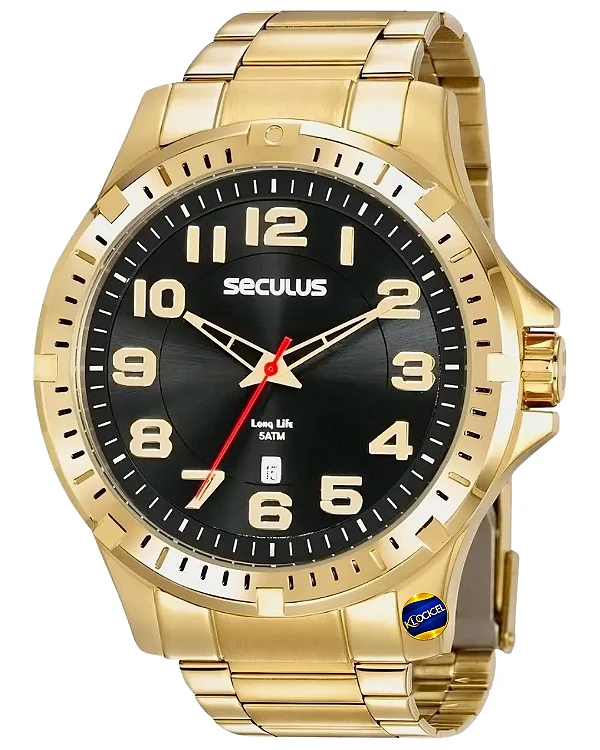 Relógio Seculus Masculino Dourado Analógico Long Life 20787GPSVDA3 KlockCel