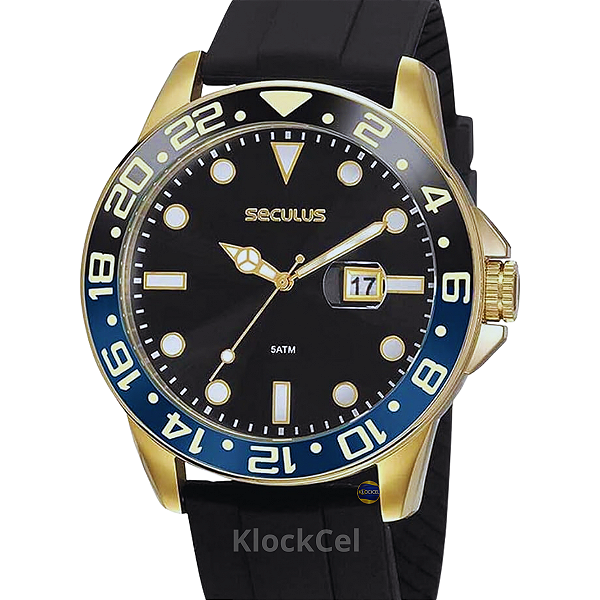 Relógio Seculus Masculino Esportivo Dourado e Preto 20902GPSVDU1 KlockCel