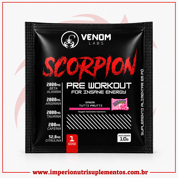 Scorpion Pré Treino Venom Labs 10g - Sachê Dose Única - Tuti Fruti