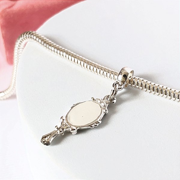 Berloque espelho maquiadora banhado a prata