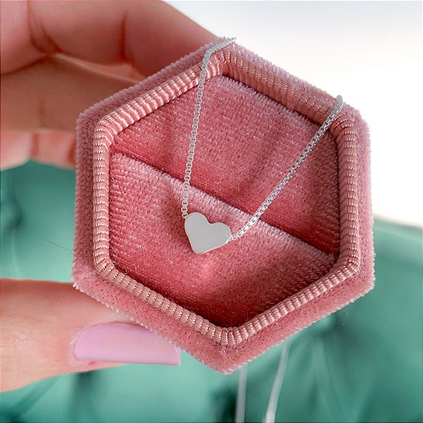 Cordão mini coração banhado a prata