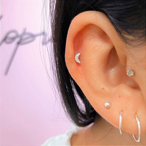 Piercing haste reto meia lua prata 925