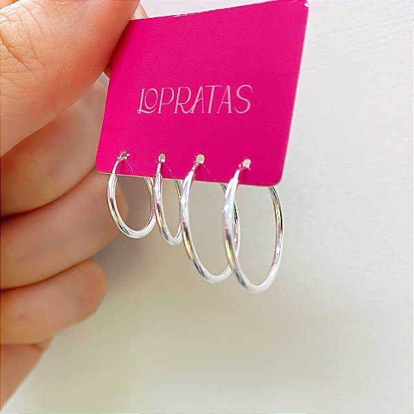 Kit de argolas basiquinhas em prata 925