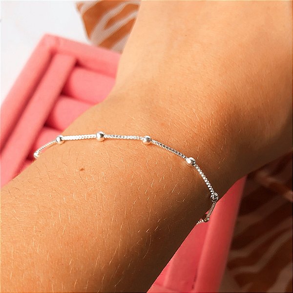 Pulseira veneziana com bolinhas banhado a prata