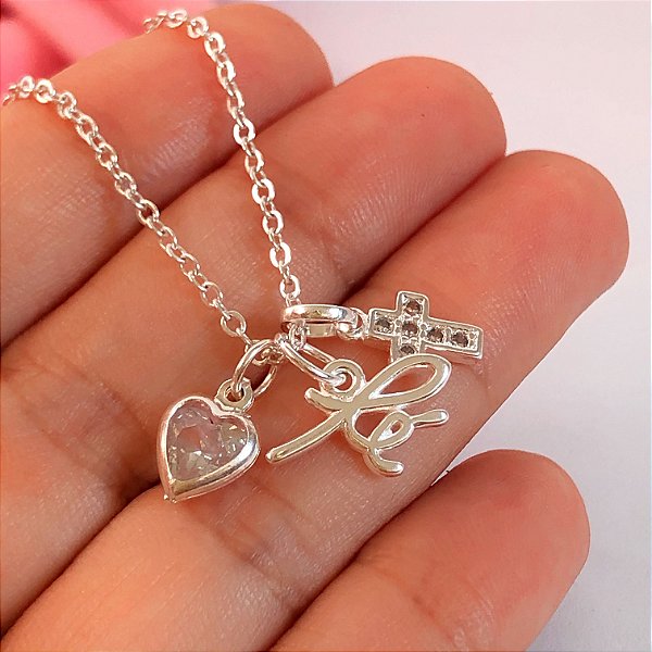 Cordão mini patuá fé banhado a prata