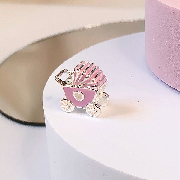 Berloque carrinho bebê lavanda banhado a prata