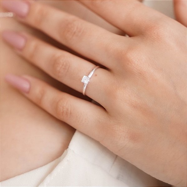 Anel solitário basic banhado a prata