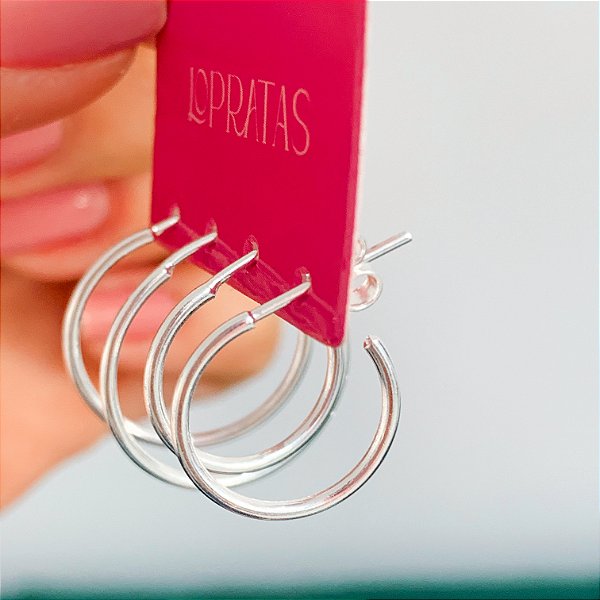 Kit de argolas basiquinhas tarracha banhado a prata