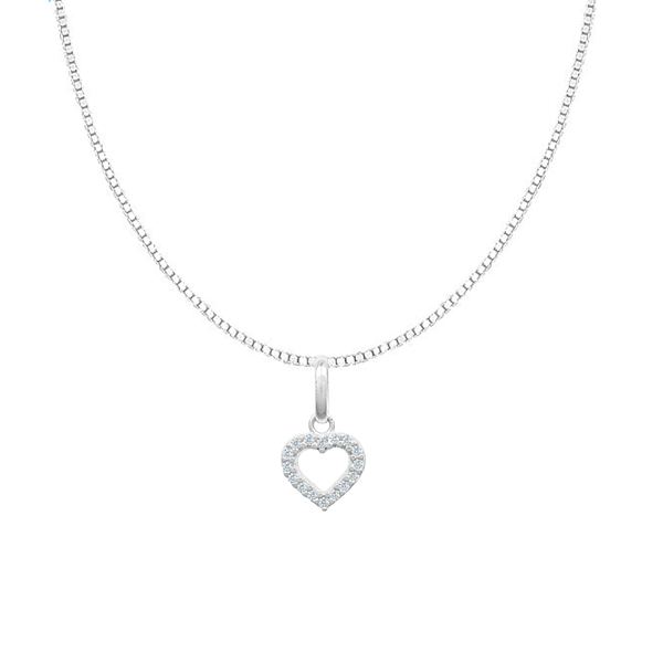 Cordão mini coração zircônia 45cm prata 925