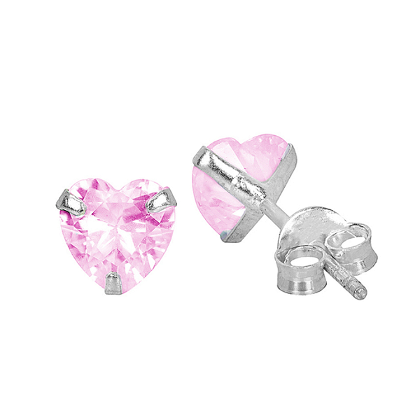 Brinco mini coração zircônia rosa prata 925