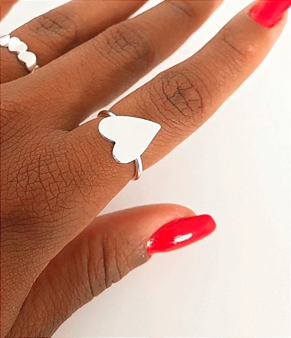 Anel coração chapinha banhado a prata