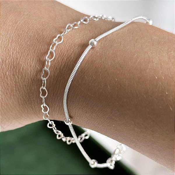 Conjunto de pulseiras basic banhado a prata