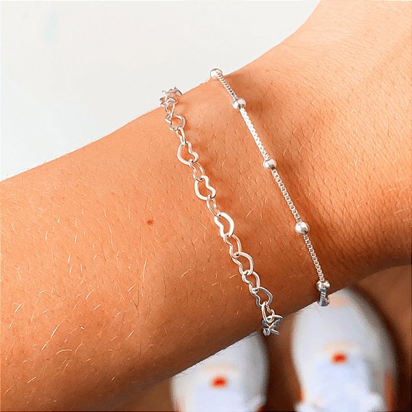 Conjunto de pulseiras basic banhado a prata