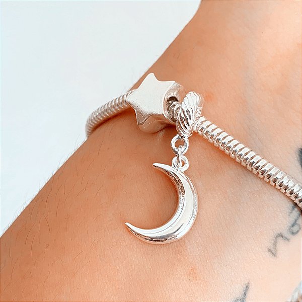 Kit de berloques céu (estrela + lua) banhado a prata