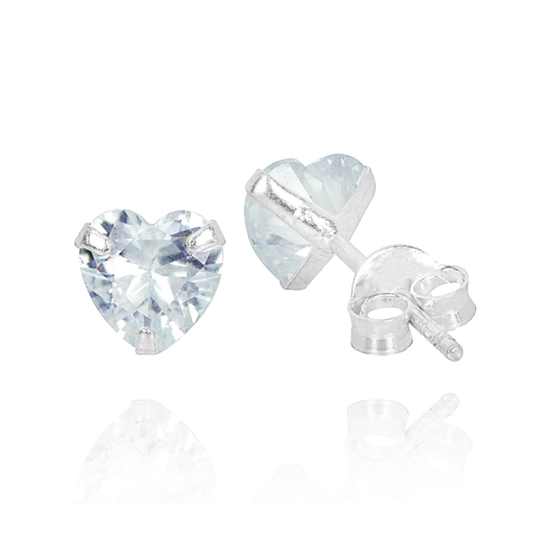 Brinco mini coração zircônia cristal prata 925