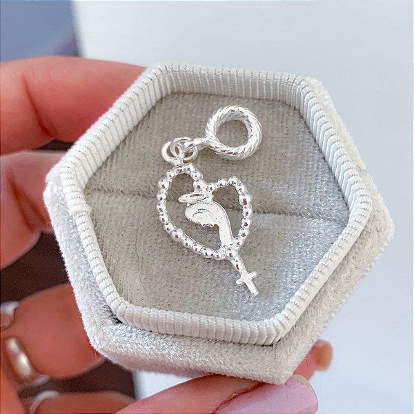 Berloque Nossa senhora Terço banhado a prata