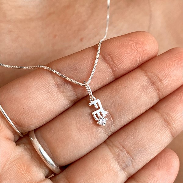 Cordão mini pingente fé 45cm prata 925
