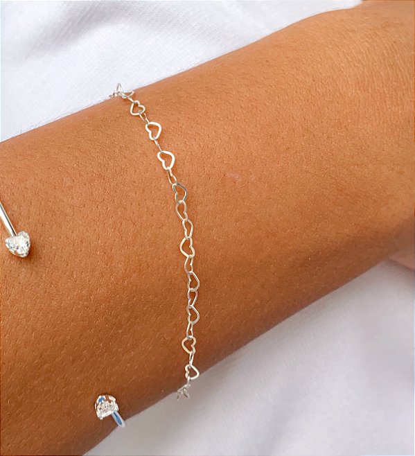 Pulseira corrente corações prata 925