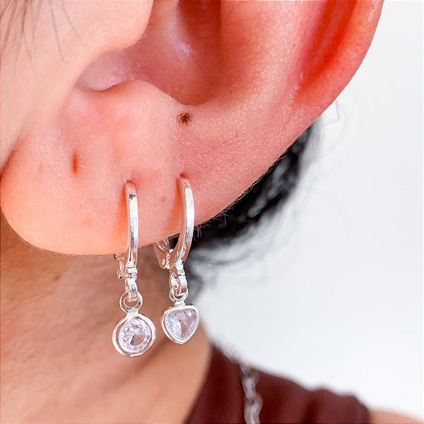 Kit de argolas click pingentes ponto de luz banhado a prata