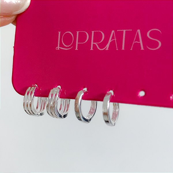 Kit de argolas click basic banhado a prata