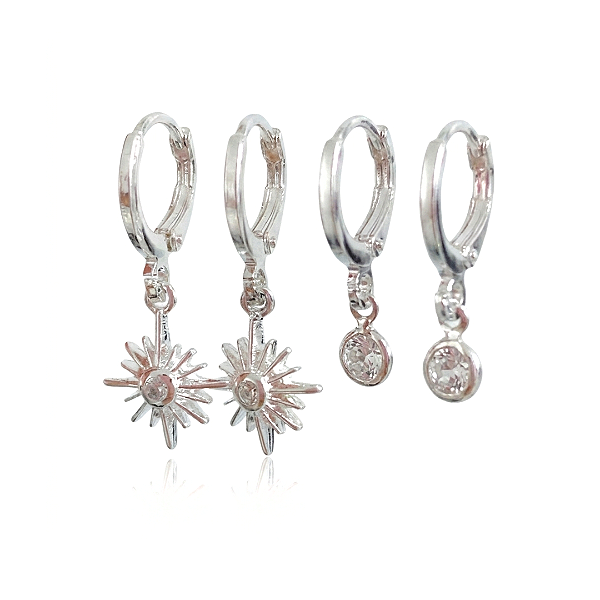 Kit de argolas click pingentes estrela cadente banhado a prata☆