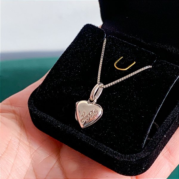 Cordão relicário mini coração 45cm prata 925