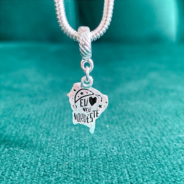 Berloque mapa eu amo nordeste banhado a prata