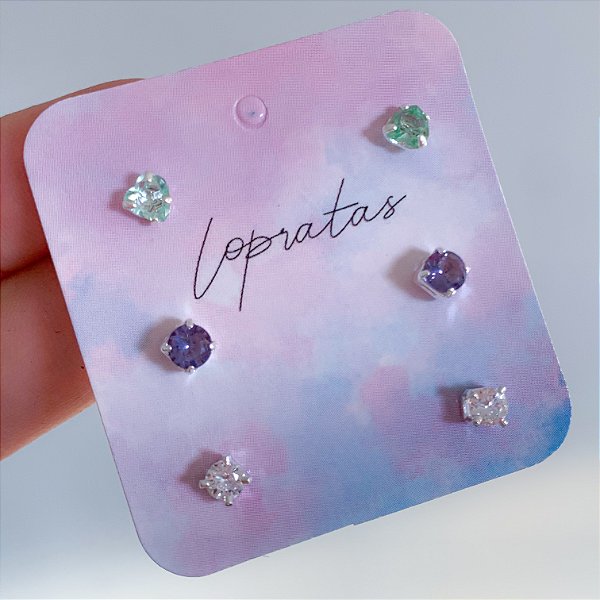 Kit de brincos zircônia colors banhado a prata