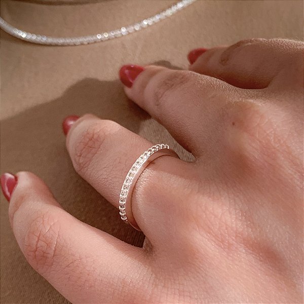 Anel aparador meia aliança banhado a prata